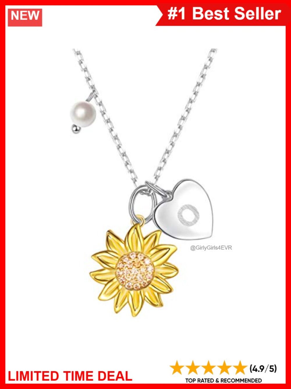 Sterling Silver Sunflower Initial Necklace Adjustable 18-22 Inch
